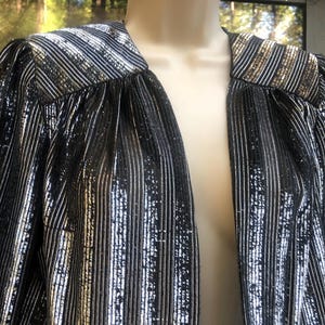 Silver metallic striped 80s jacket slouchy jacket duster light weight long sleeve 1980s disco clothing