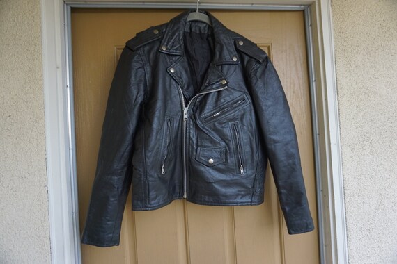 DAMAGED Vintage Black Leather Motorcycle / Biker … - image 4