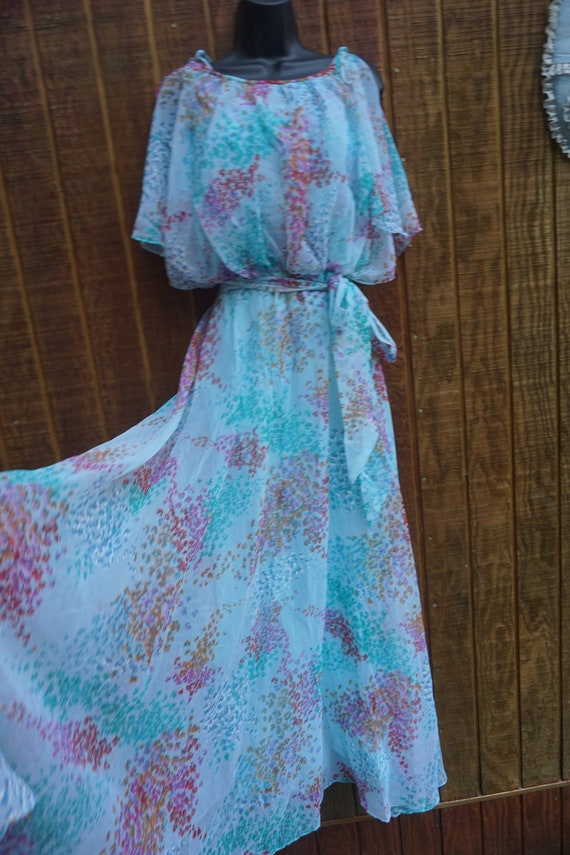 1970s sheer overlay floral Dress - image 3