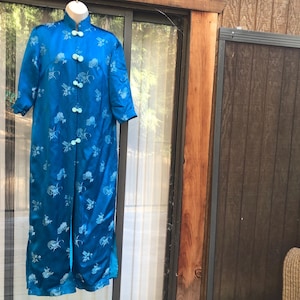 Robe Gown Sleepwear Dressing Robe blue Medium Shiny Frog Closure