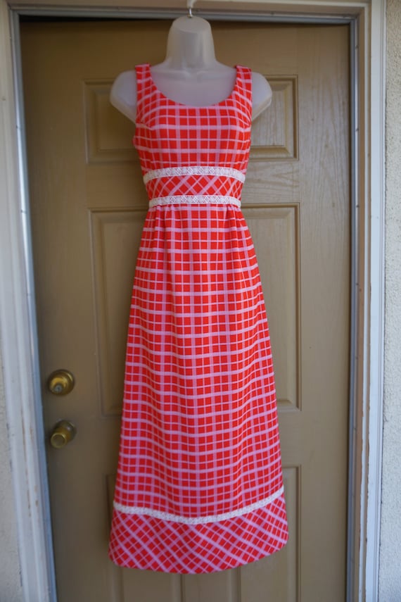 Vintage 1970s maxi dress 70s medium red sleeveless - image 3