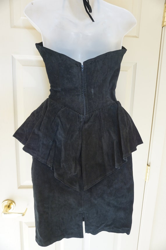 Suede leather vintage size small black dress halt… - image 6