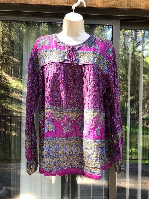 Vintage gauzy Indian long sleeve blouse 100% cott… - image 3