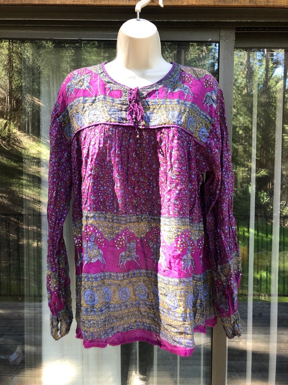 Vintage gauzy Indian long sleeve blouse 100% cott… - image 2