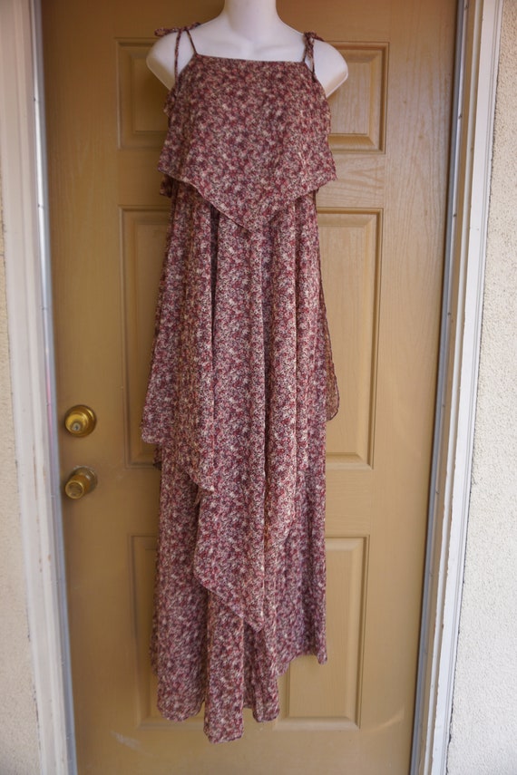 Vintage sheer floral layered dress size 9/10 medi… - image 5