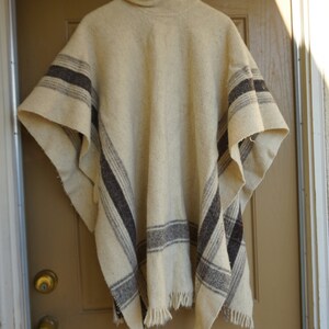 Vintage wool blanket poncho / cape / shawl jacket warm small medium large one size fits all mens womens plus XL XXL XXXL fringe image 4