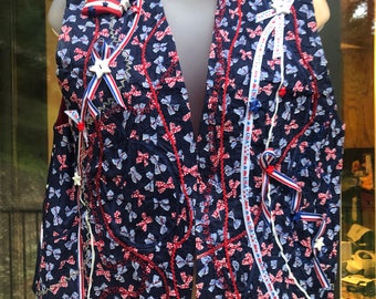 Vintage red white and blue patriotic vest stars and stripes forth of july flag USA handmade grandma