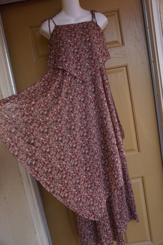 Vintage sheer floral layered dress size 9/10 medi… - image 3
