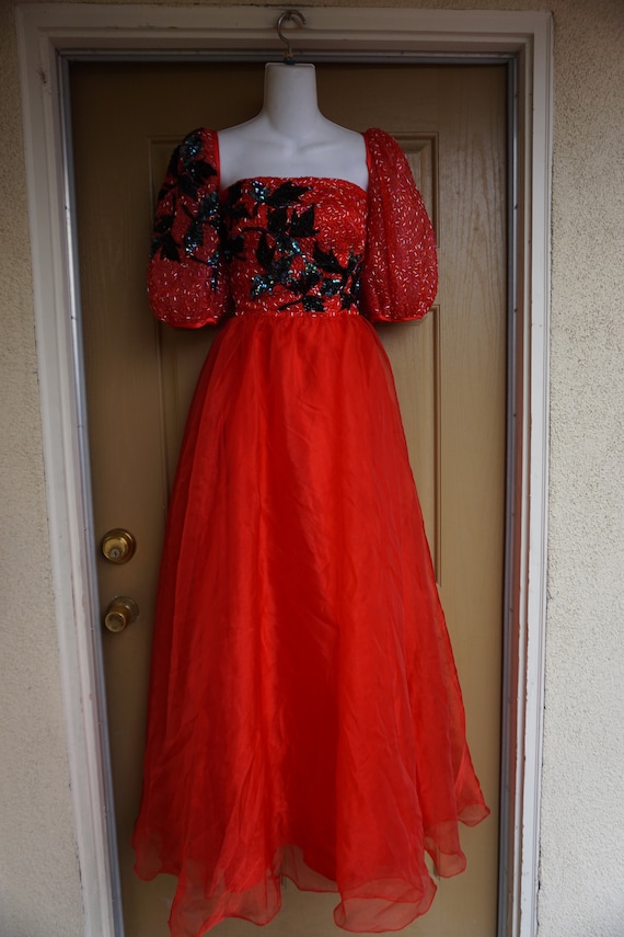 Gorgeous Vintage red and black beaded gown maxi p… - image 3