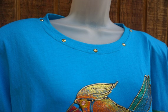 bird glitter blue Tshirt / T shirt puffy paint ma… - image 3