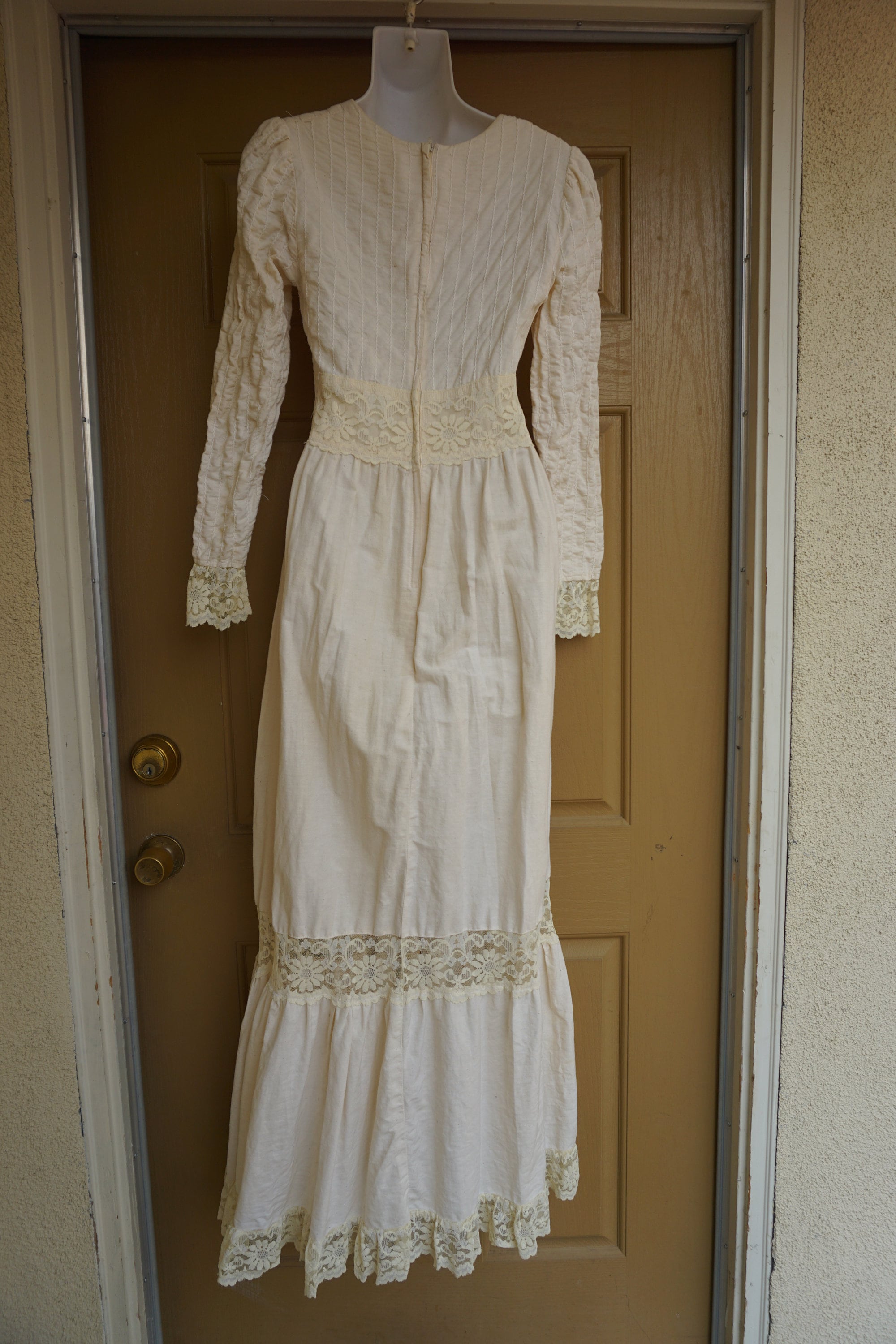Gunne sax size 13 off white prairie dress lace maxi adjustable | Etsy
