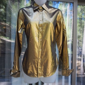Ralph Lauren Black Label gold shiny button front shirt size 6 button up