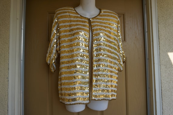 Vintage cropped sparkly sequined jacket M Medium b