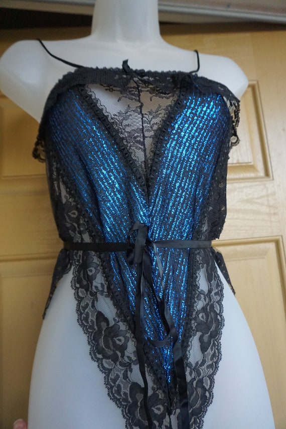 Blue and Black Teddy  lingerie Size Small Shimmer… - image 6