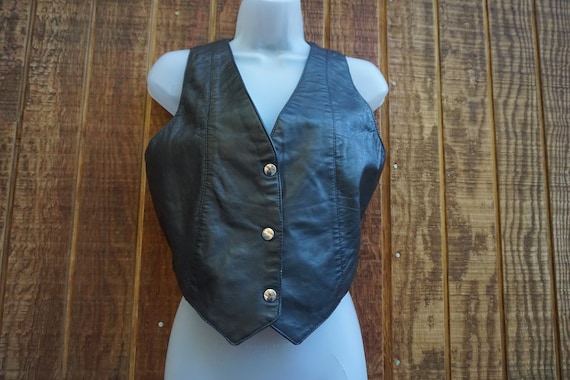 black leather vest top that snaps in the front. S… - image 1