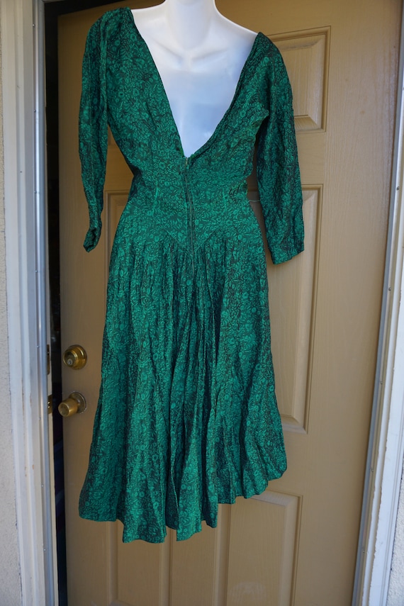 1950s green short wiggle dress mid century with b… - image 9