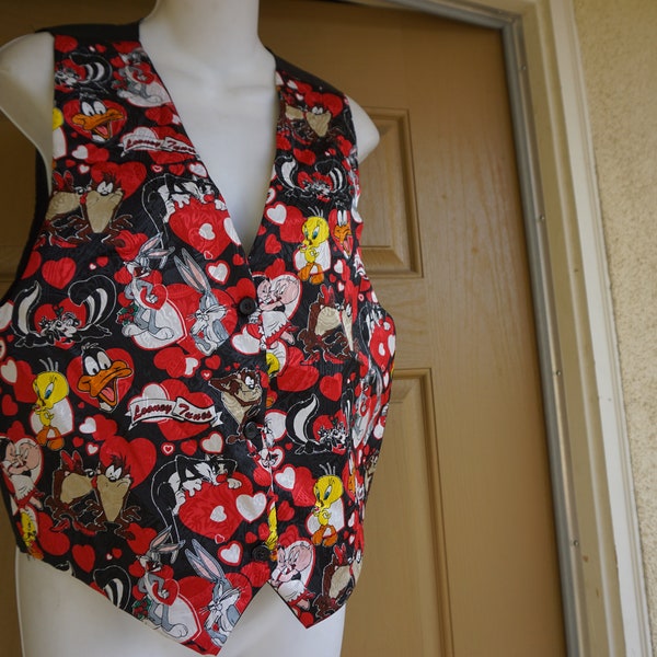 Valentine Looney Toons vest / Pepe Le Pew / Taz / Tweety / Bugs Bunny / small medium Large LOVE Valentnes Day 80s 90s 1980s 1990s  womens