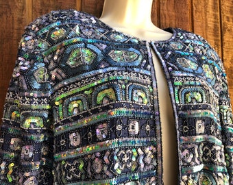 Vintage 1990s sparkly sequined jacket size L Large by Papell Evening