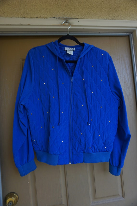 Teddi size Large blue jacket with hood 80s 90s 19… - image 2