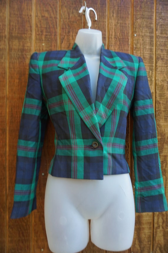 Stirling Cooper size 2 button up green plaid jack… - image 3