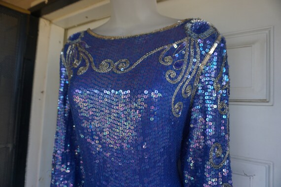 Sequined sparkly dress 90s formal event SILK Bead… - image 2