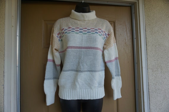 Vintage 90s pastel heavy knit sweater size 2 small - image 8