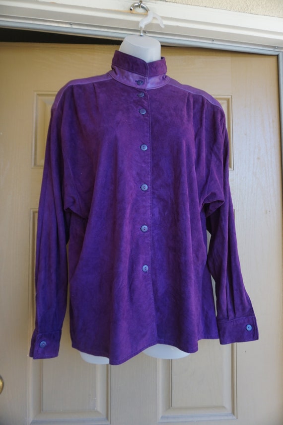 Purple suede leather shirt Liz Roberts Robert Ell… - image 4