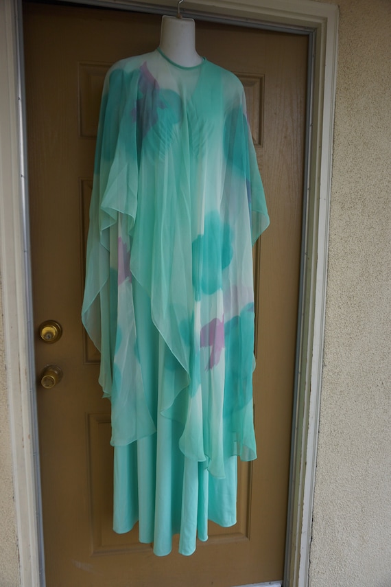 1970s gown size 12 / 13  polyester dress lace max… - image 1