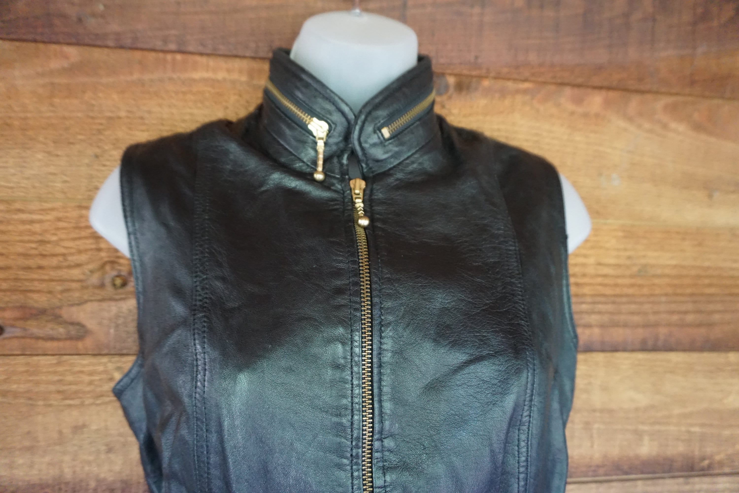 Tannery West Black Leather Vest Medium Sleeveless zipper - Etsy 日本