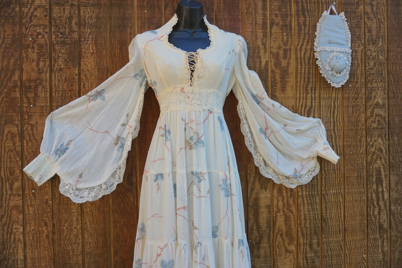 Gunne Sax Size 11 Medium Prairie Lace Maxi Dress Laces up the Front ...