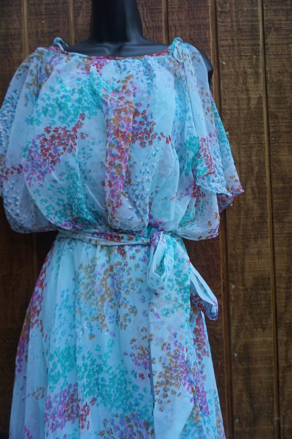 1970s sheer overlay floral Dress - image 4