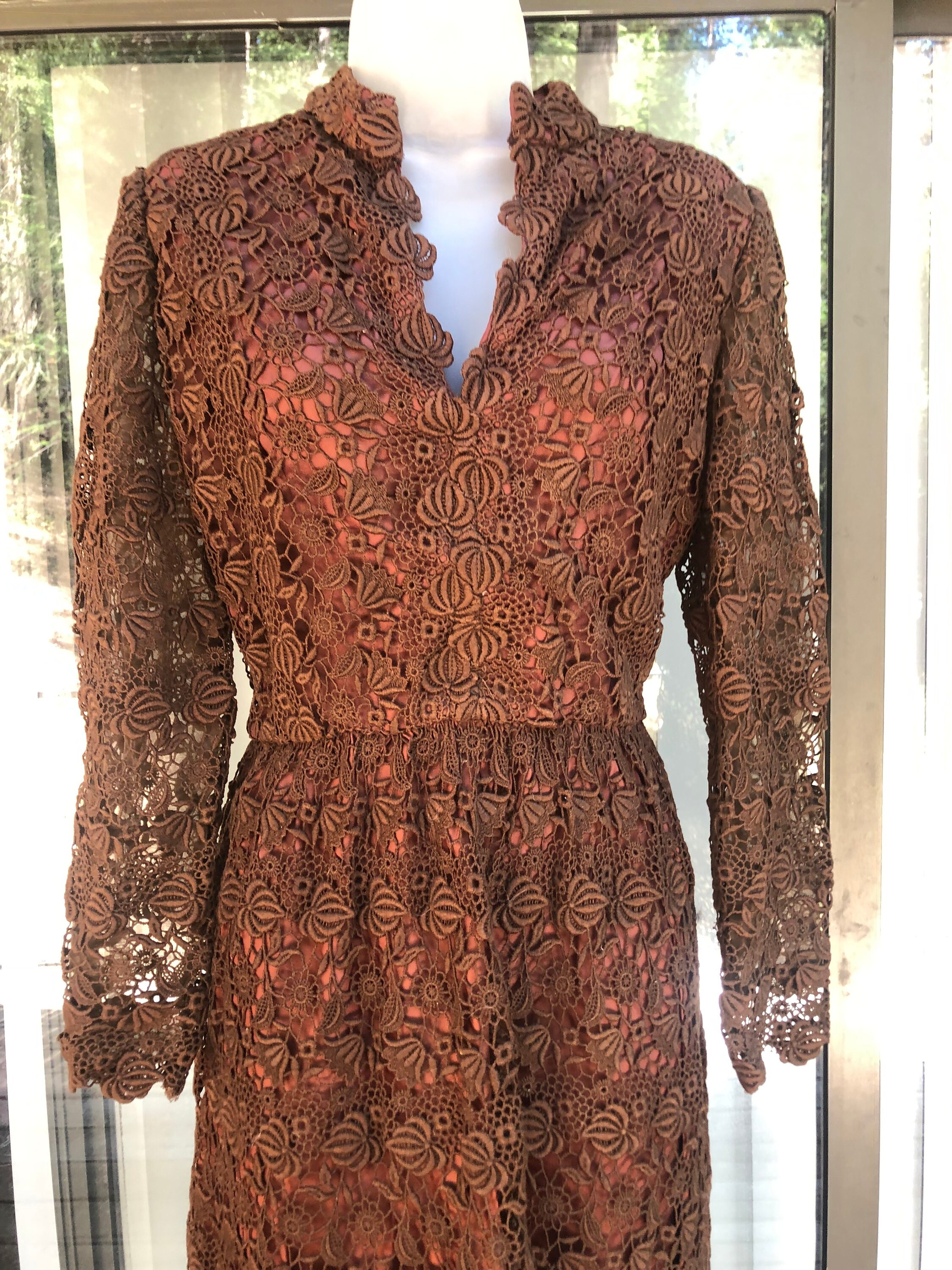 Brown Lace Dress Large - Etsy