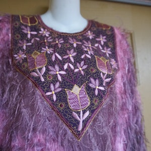 Vintage 1980s large fringe dress 80s 90s purple