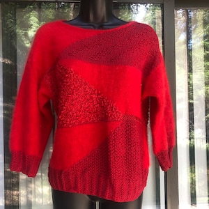 Vintage Angora 90s red knit sweater size medium by Liana ANGORA 1990s long sleeve