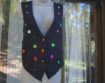 Vintage Rainbow sequin vest shirt 90s 1990s jeweled buttons