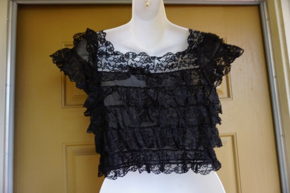 Vintage 50s 1950s lace black ruffles layers linge… - image 7