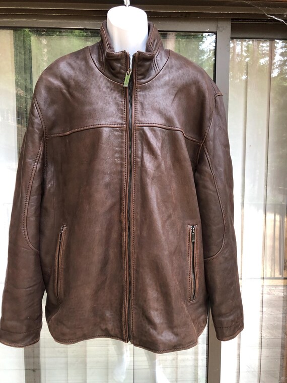 Men's Brown Leather Jacket by Marc New York Andrew Marc Size XXL