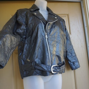 Vintage 90s black patchwork leather jacket short cropped riding motorcycle biker black image 1