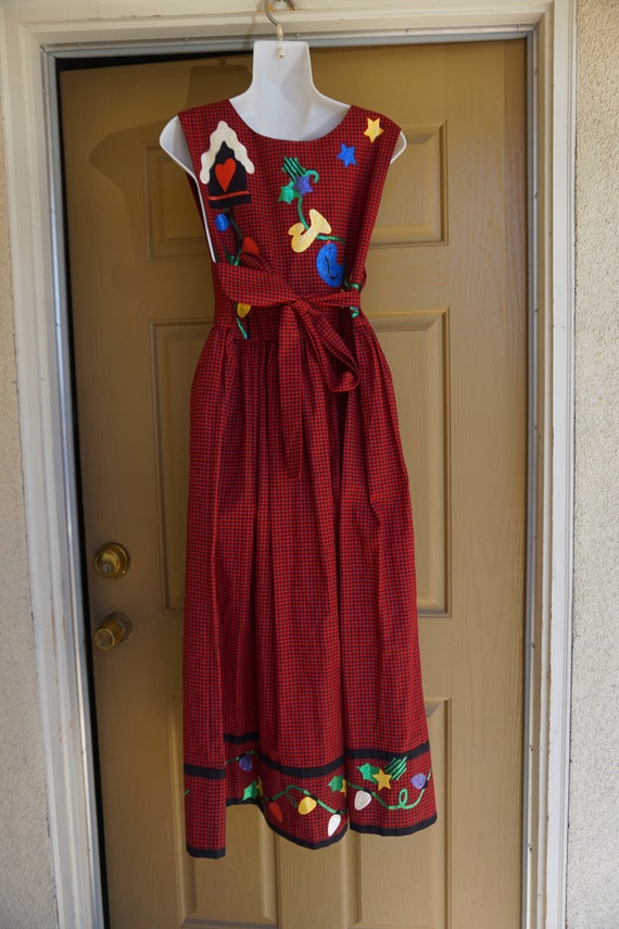 Christmas dress red and black plaid with snowman … - image 8