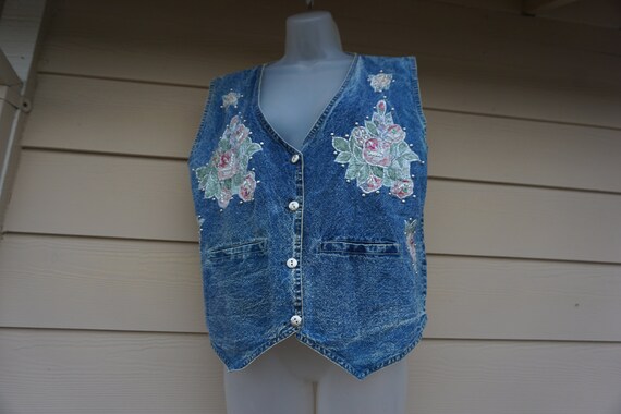 Vintage denim high contrast acid washed jean vest… - image 9