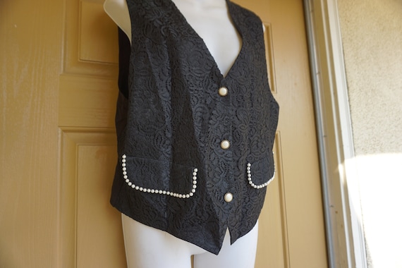 Vintage 90s faux pearl black vest size 10 Medium … - image 1