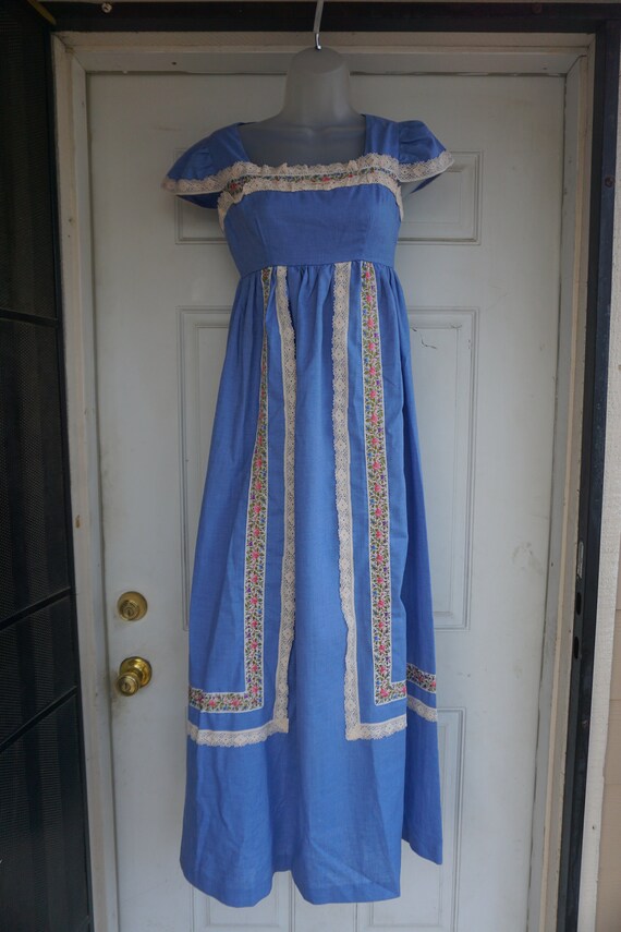 Vintage 1970s dress 70s size small blue prairie - image 3