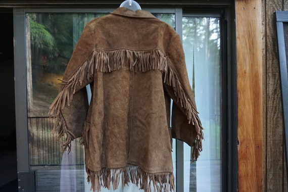 Distressed Vintage suede leather brown fringe jac… - image 6