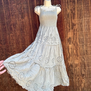 zara white embroidered maxi dress Zara Sheer Embroidered Maxi Dress Boho Wedding White Ivory Long Sleeve  Small