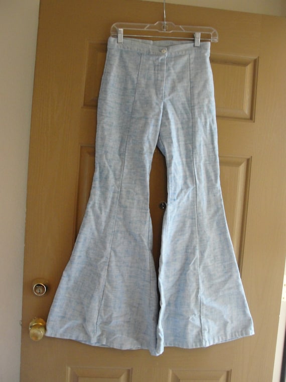 True Vintage 60s 70s light blue bell bottom pants… - image 1