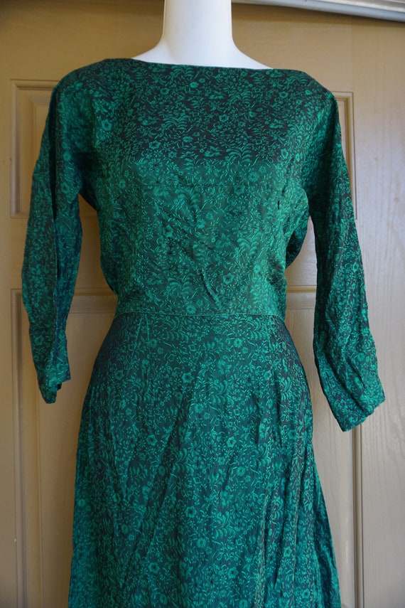 1950s green short wiggle dress mid century with b… - image 3