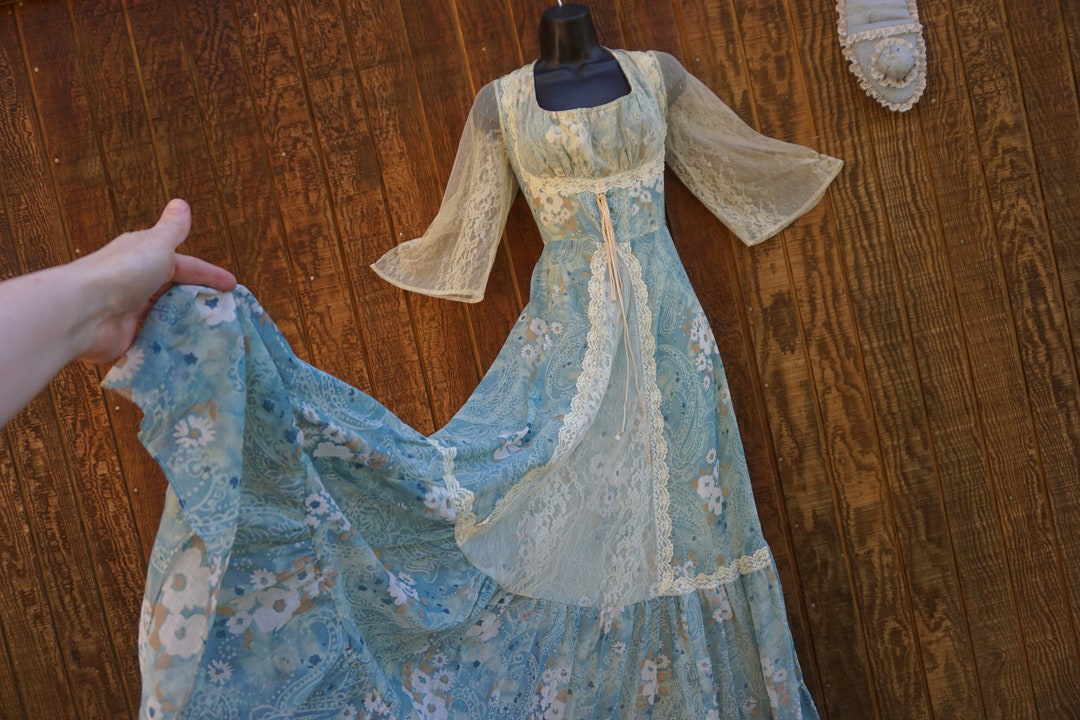 Gunne Sax Size 13 Joseph Magnin Large Prairie Lace Maxi Dress Corset ...