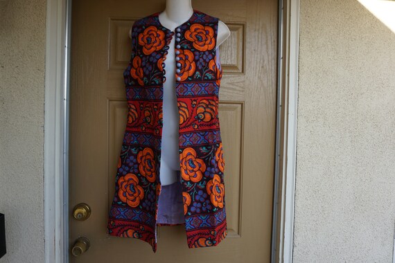 Vintage 1970s floral vest woven sleeveless jacket