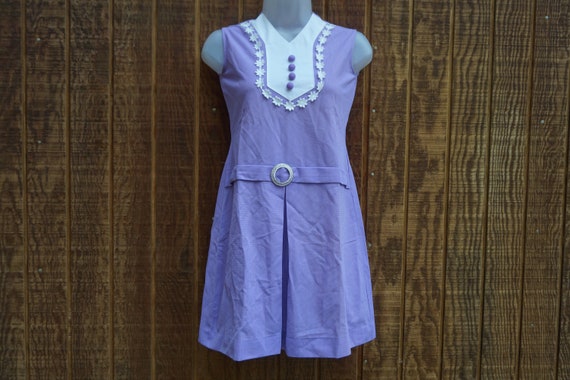 Drop waist purple vintage 1960s dress 60s estimat… - image 1