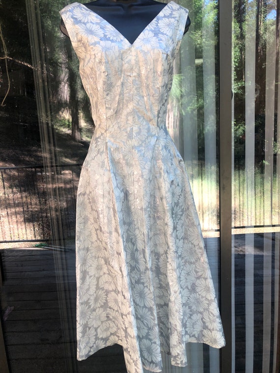 1950s silver metallic day dress size medium side … - image 5